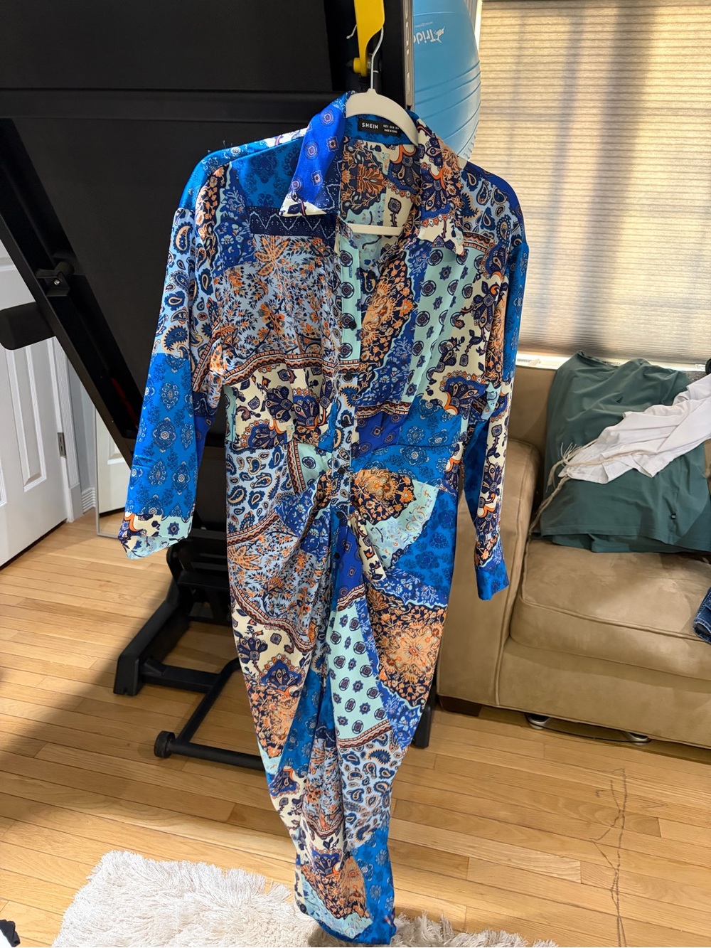 SHEIN Blue, Navy & Orange Paisley Button-Up Dress